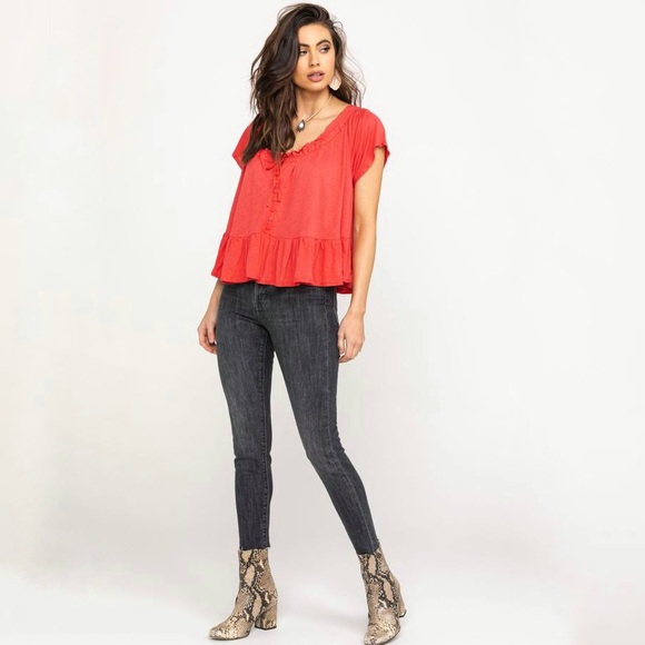Free People NWT Charlie Drawstring Peasant Top - Picture 2 of 8